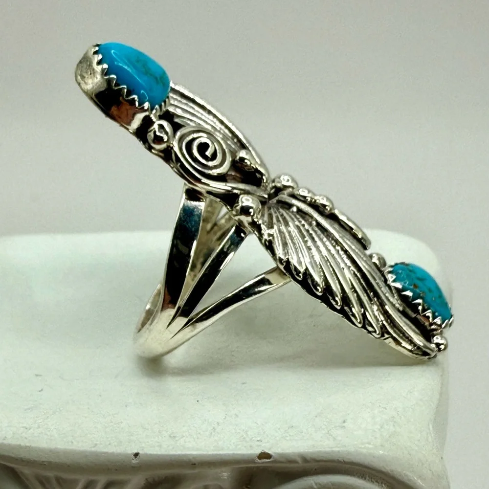 Vintage Native American Navajo Harris Largo Sterling Silver Ring with Turquoise